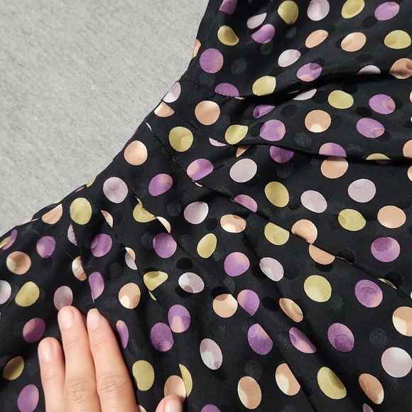 Vintage Polka Dot Chinese Neckline Asymmetrical Hem Cap Sleeve Peplum Blouse Top - Picture 8 of 10